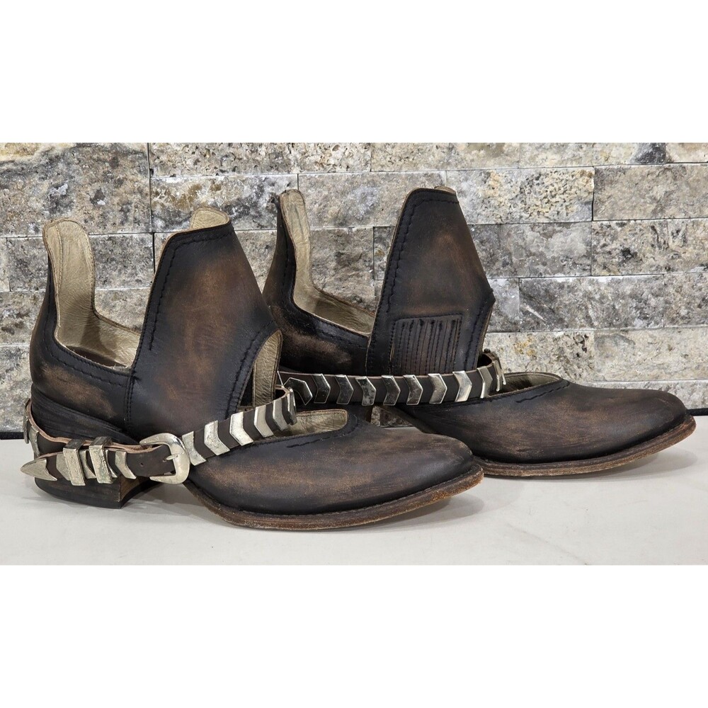 freebird Distressed Brown Leather Ankle Harness Booties